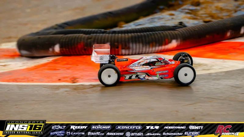 Luke Pravechek's TLR RC car at the JConcepts INS16 Hoosier Hobbyplex Finals