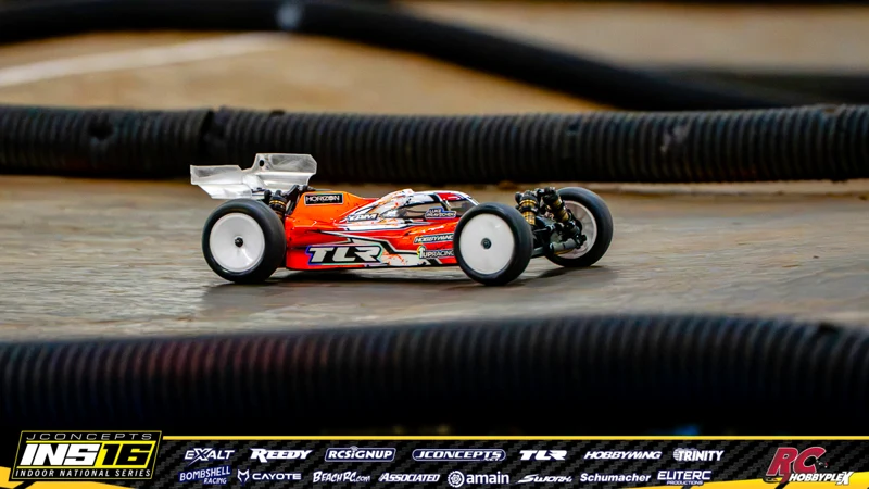 Luke Pravechek's TLR RC car at the JConcepts INS16 Hoosier Hobbyplex Finals