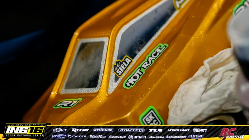 Luke Siela's Team Associated RC car at the JConcepts INS16 Hoosier Hobbyplex Finals