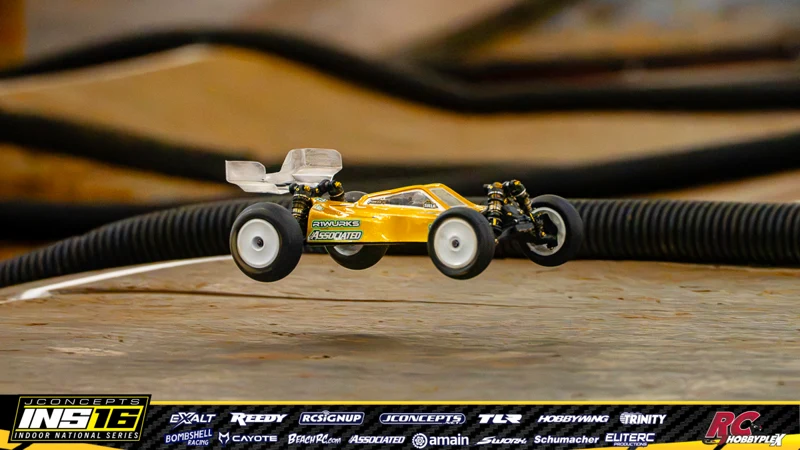 Luke Siela's Team Associated RC car at the JConcepts INS16 Hoosier Hobbyplex Finals