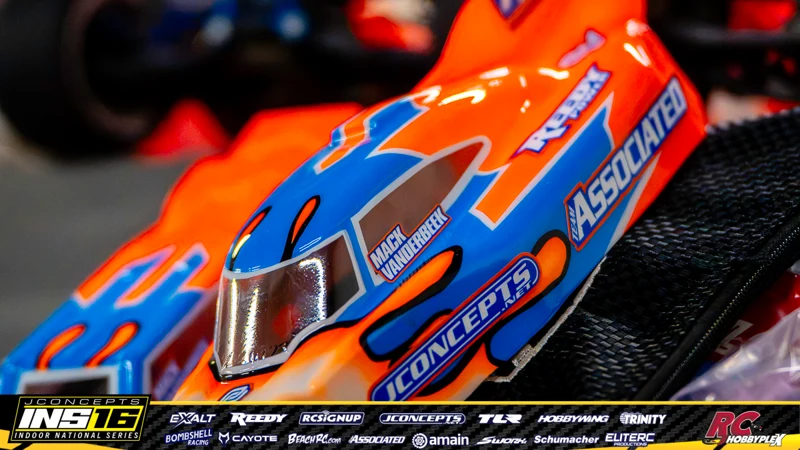 Mack Vanderbeek's Team Associated RC car at the JConcepts INS16 Hoosier Hobbyplex Finals