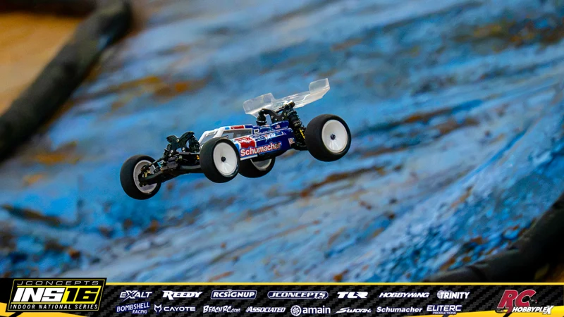 Matthew Martin's Schumacher RC car at the JConcepts INS16 Hoosier Hobbyplex Finals