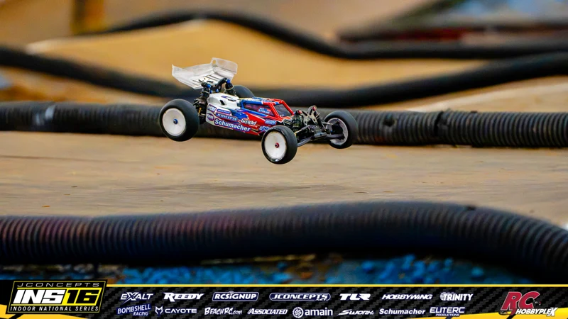Nate Sutherland's Schumacher RC car at the JConcepts INS16 Hoosier Hobbyplex Finals