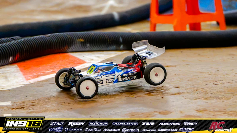 Sammy Moran's Team Associated RC car at the JConcepts INS16 Hoosier Hobbyplex Finals