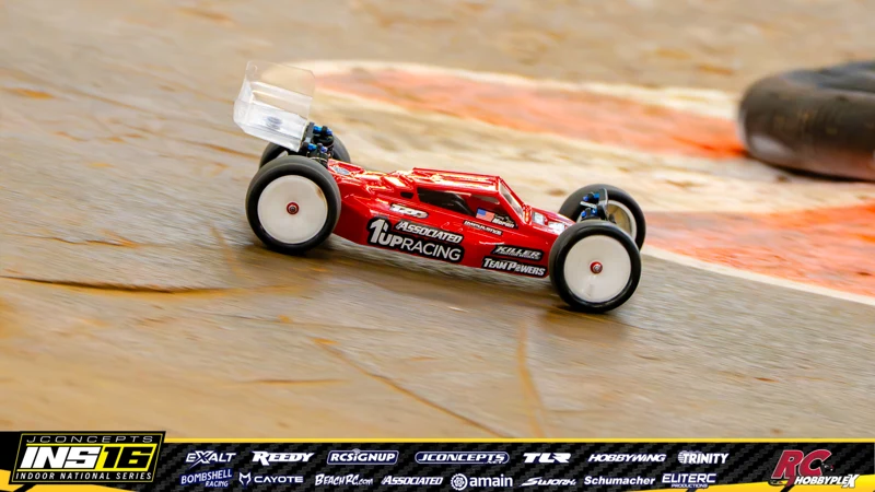 Sammy Moran's Team Associated RC car at the JConcepts INS16 Hoosier Hobbyplex Finals