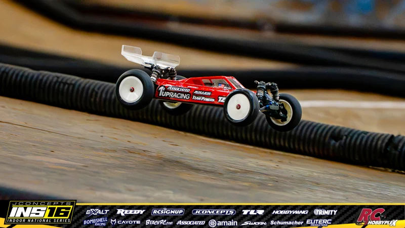 Sammy Moran's Team Associated RC car at the JConcepts INS16 Hoosier Hobbyplex Finals
