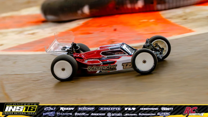 Shawn Volle's Schumacher RC car at the JConcepts INS16 Hoosier Hobbyplex Finals