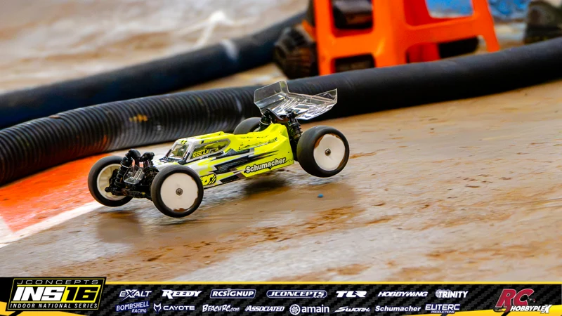 Shawn Volle's Schumacher RC car at the JConcepts INS16 Hoosier Hobbyplex Finals