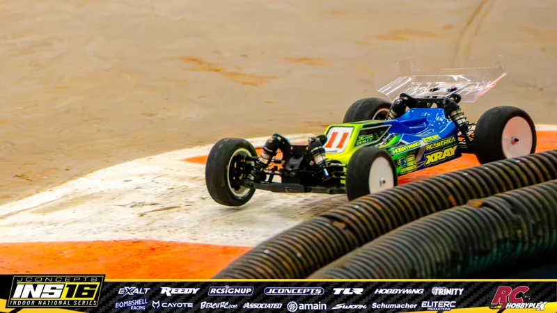 Talon Henley's XRAY RC car at the JConcepts INS16 Hoosier Hobbyplex Finals