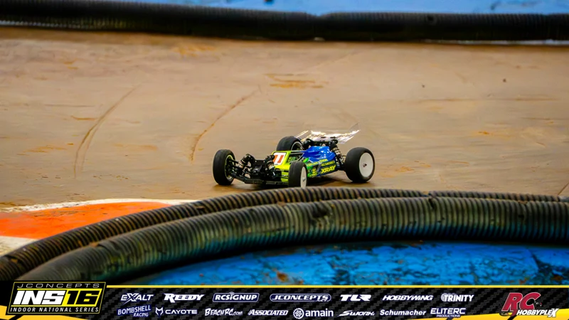 Talon Henley's XRAY RC car at the JConcepts INS16 Hoosier Hobbyplex Finals
