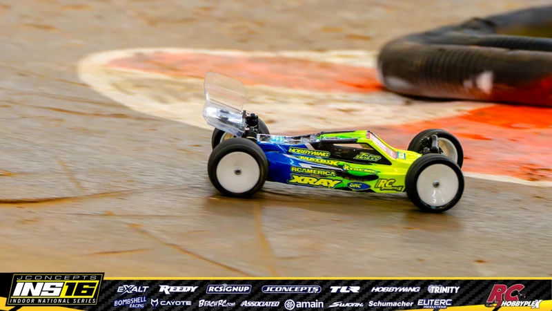 Talon Henley's XRAY RC car at the JConcepts INS16 Hoosier Hobbyplex Finals