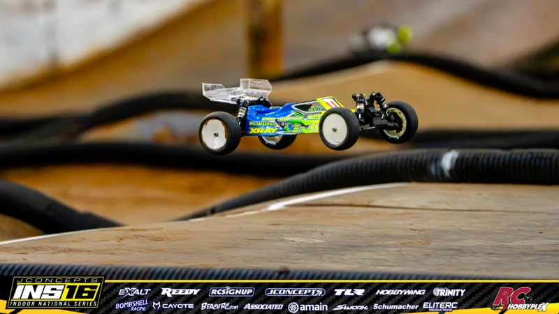 Talon Henley's XRAY RC car at the JConcepts INS16 Hoosier Hobbyplex Finals