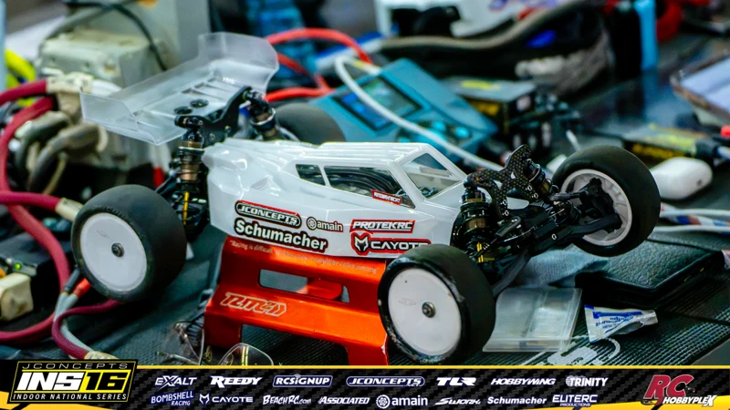 Tom Rinderknecht's Schumacher RC car at the JConcepts INS16 Hoosier Hobbyplex Finals