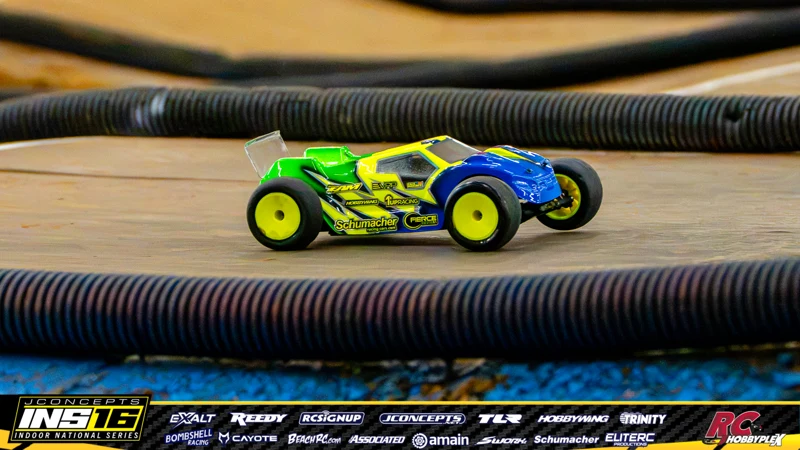 Zack Mazurek's Schumacher RC car at the JConcepts INS16 Hoosier Hobbyplex Finals