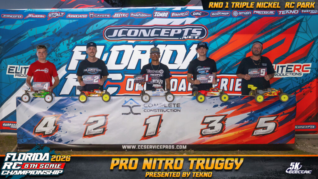 1) Gabriel Santiago (Tekno)  Ryan Harris (Tekno)  Donato Tradardi (Team Associated)  Dylan Coe (SWORKz)  Tony Pattishall