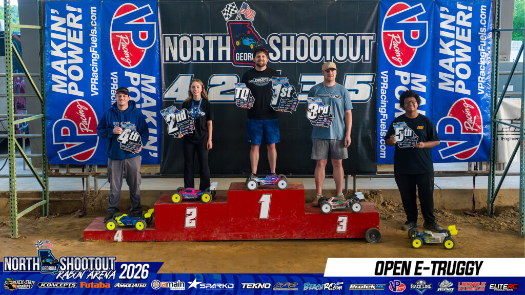 Open E-Truggy: 1. Shay Brand, 2. Mad Maddy Long, 3. Ethan McManus, 4. Jordan Kester, 5. Brian Johnson