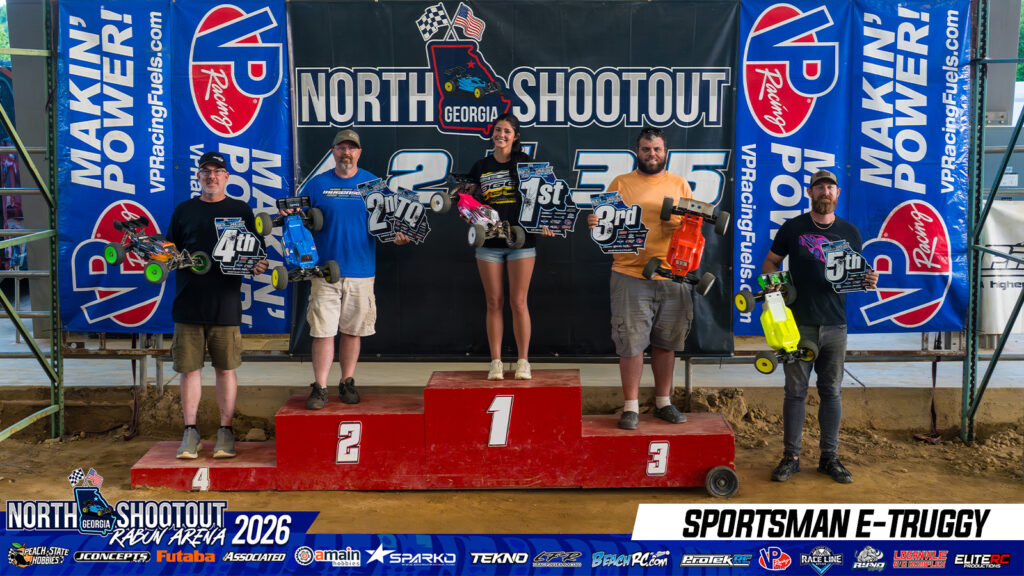 Sportsman ETruggy: 1. Jordan Corley, 2. CJ Walker, 3. Jake Thornberry, 4. Jim Kwiatkowski, 5. William White