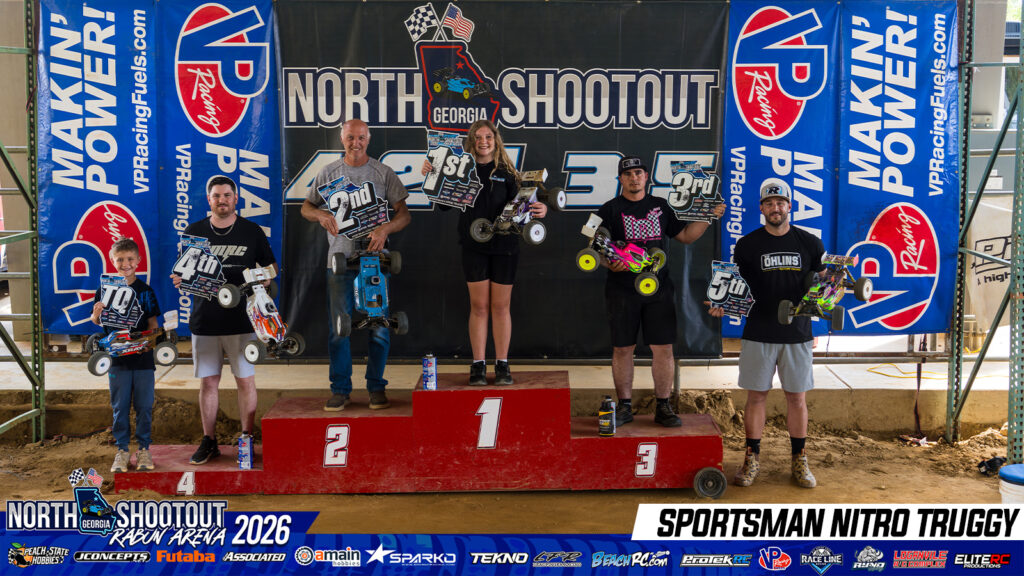 Sportsman Nitro Truggy: 1. Brooke Wolford, 2. Davy Tallent, 3. Logan Nixon, 4. Bradly Major, 5. Andrew Bolton