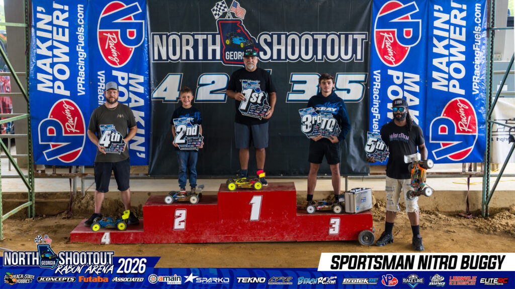 Spt Nitro Buggy: 1. Joe Vietro, 2. Carter Bright, 3. Max Mejia, 4. Lance Flowers, 5. Quinton Wages
