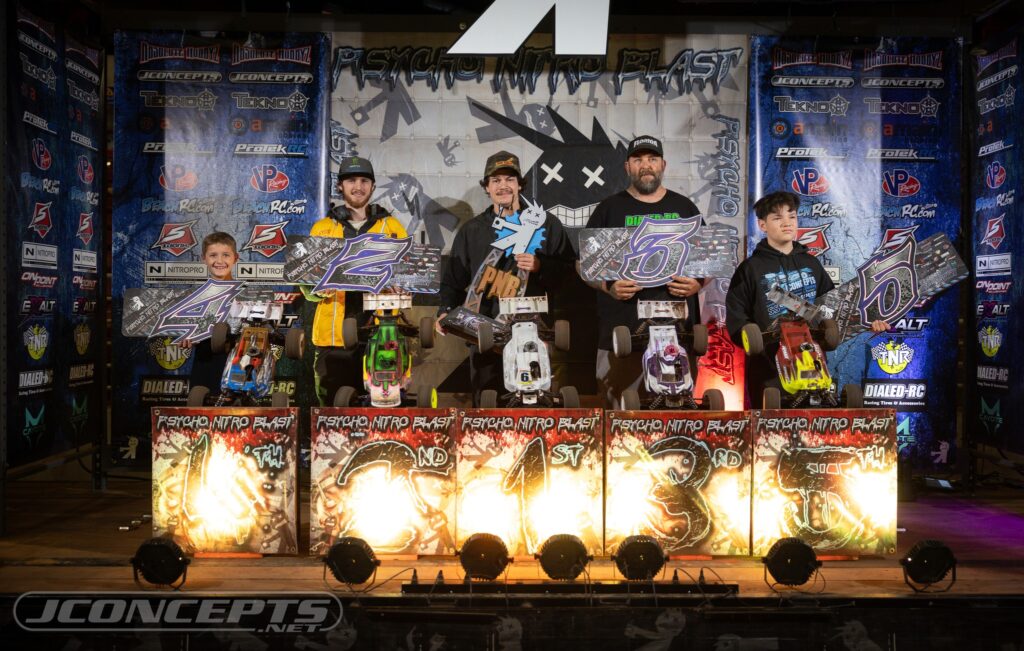 Sportsman Nitro Truggy: 1. Guerin Villegas 2. Lucas Naaykens 3. Mike Wolford 4. Carter Bright 5. Breck Burns