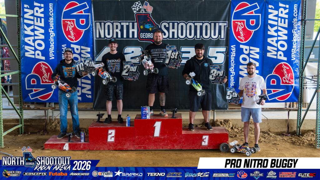 Pro Nitro Buggy: 1. Ryan Maifield, 2. Seth VanDalen, 3. Julien Oliveras, 4. Jared Wiggins, 5. Cole Ogden