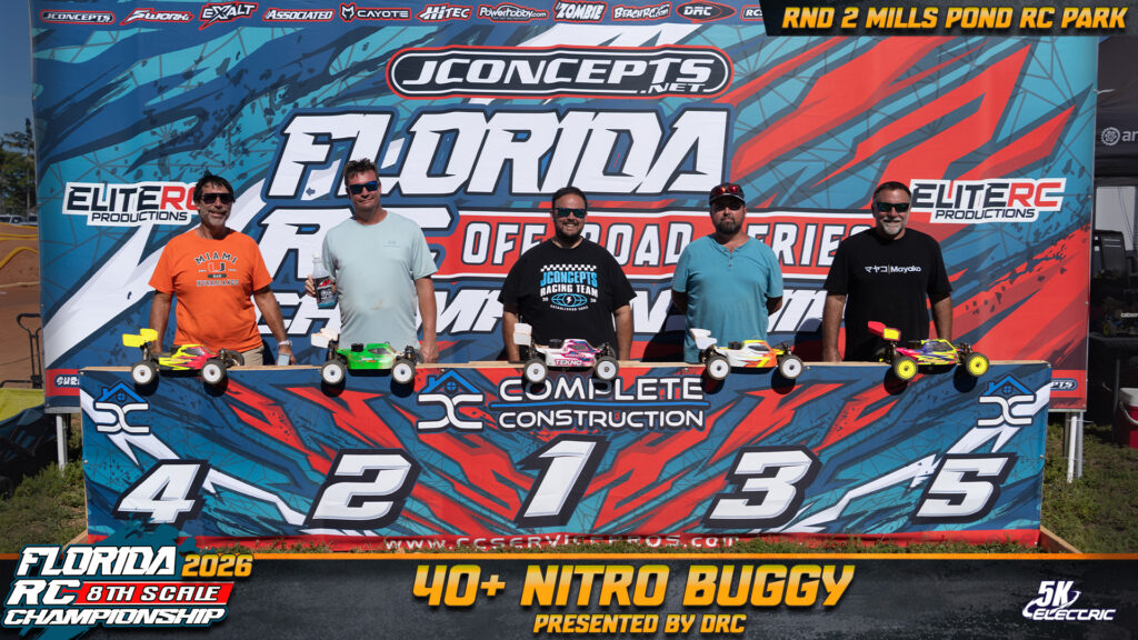 40+ Nitro Buggy: 1. Jader Lopez, 2. Scott Blaney, 3. Nick Angleides, 4. Rene Infante, 5. Joe Vietro
