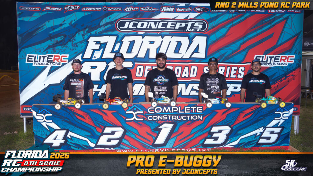 Pro Electric Buggy: 1. Julien Oliveras, 2. Donato Tradardi, 3. Gabriel Santiago, 4. Trent Walker, 5. Renato Tradardi Jr.