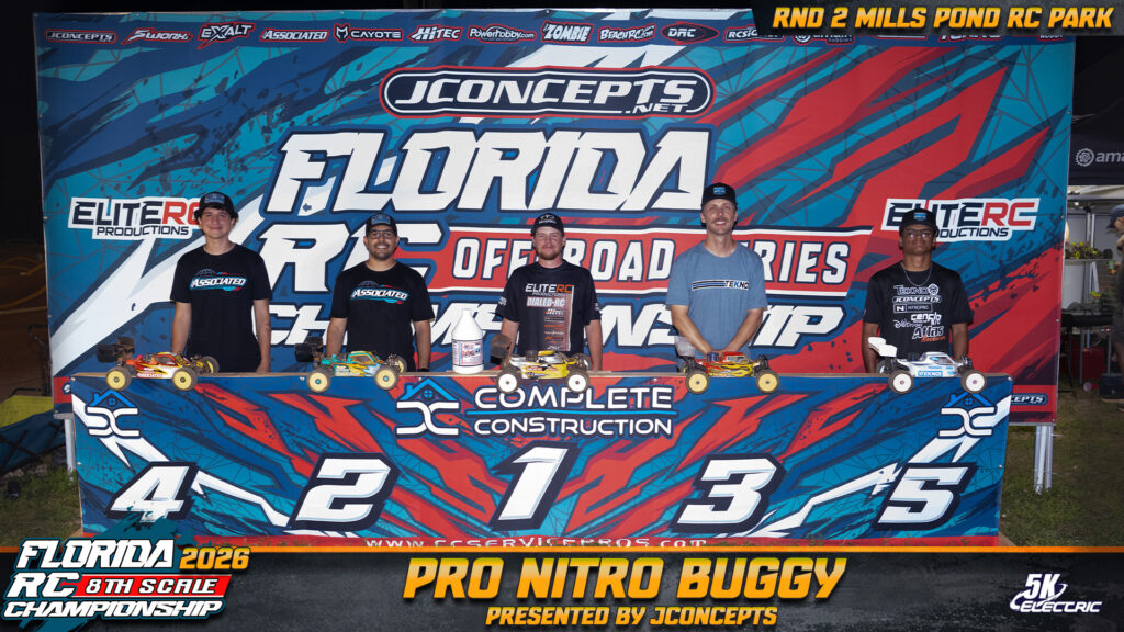 Pro Nitro Buggy: 1. Trent Walker, 2. Renato Tradardi Jr., 3. Ryan Harris, 4. Donato Tradardi, 5. Gabriel Santiago