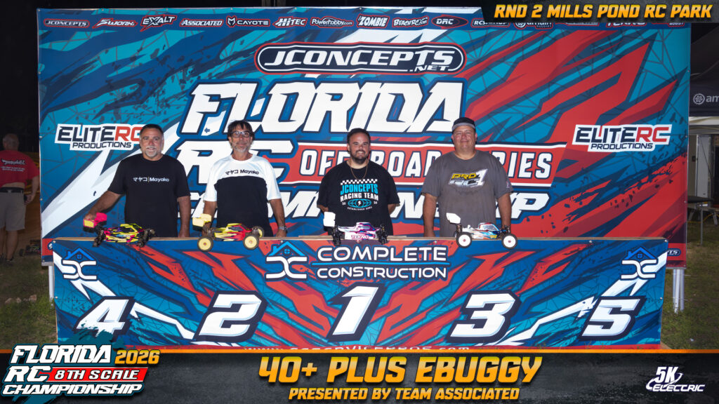 40+ Electric Buggy: 1. Jader Lopez, 2. Rene Infante, 3. Ed Fernandez, 4. Joe Vietro, 5. Nick Angleides