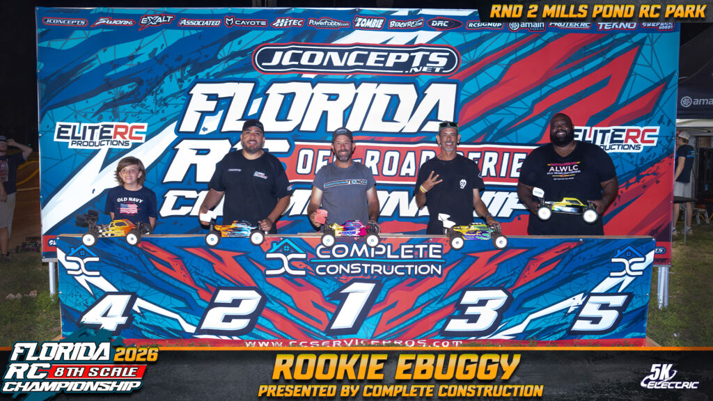 Rookie EBuggy: 1. Edward Taylor, 2. Ociel Corado, 3. Mauricio Nunes, 4. AJ Peeling, 5. Jacob Wagner