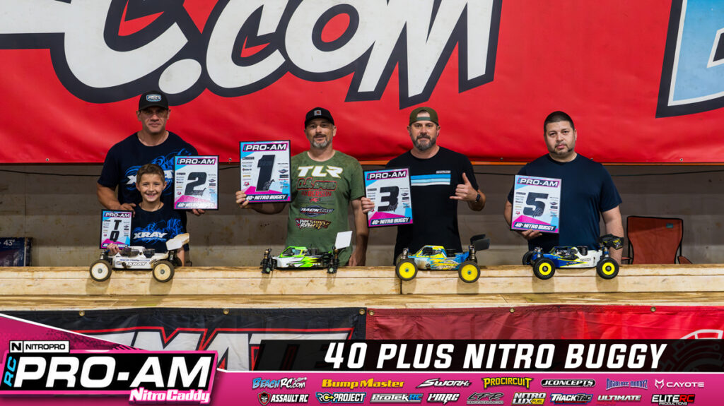 Ultimate Racing 40+ Nitro Buggy: 1. Josh Fine, 2. Marlowe Bright, 3. Brent Densford, 4. Mitch Crawford, 5. CJ Serrano
