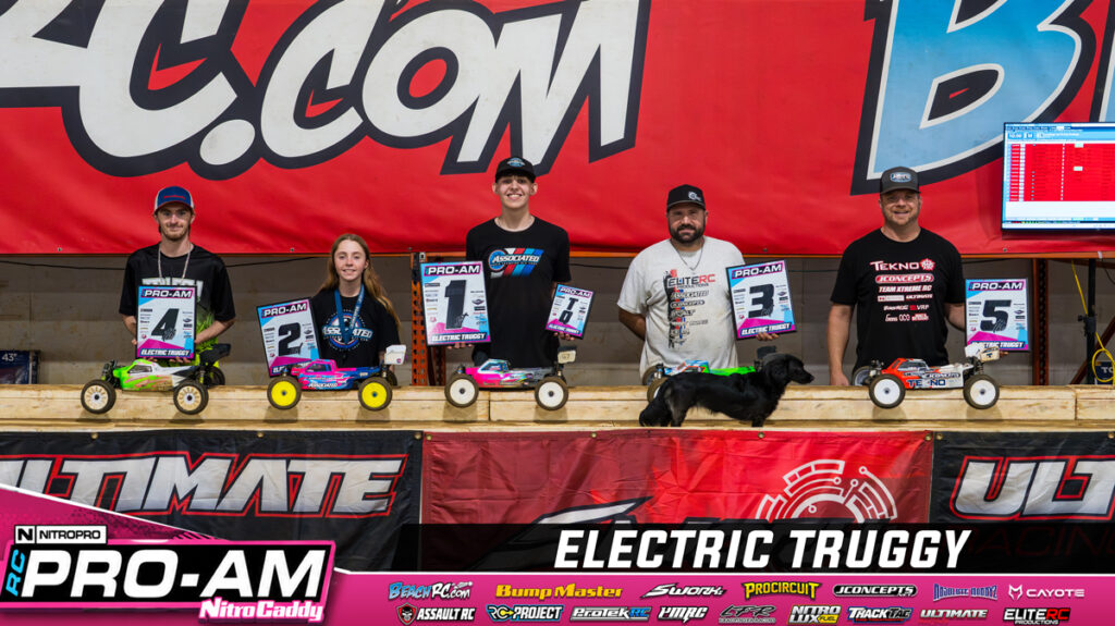 TrackTac Tire Treatment E-Truggy: 1. Garrett Hawbaker, 2. Mad Maddy Long, 3. Patrick Rossiter, 4. Garrett Mccutchan, 5. Justin Simonson