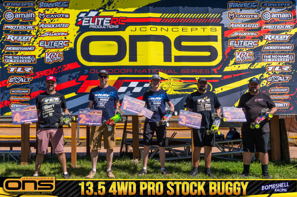 13.5 4wd Pro Stock Buggy: 1. Benjamin Decker, 2. Mark Decker, 3. Christopher Kendall, 4. Jose Zayas, 5. Owen Simmons