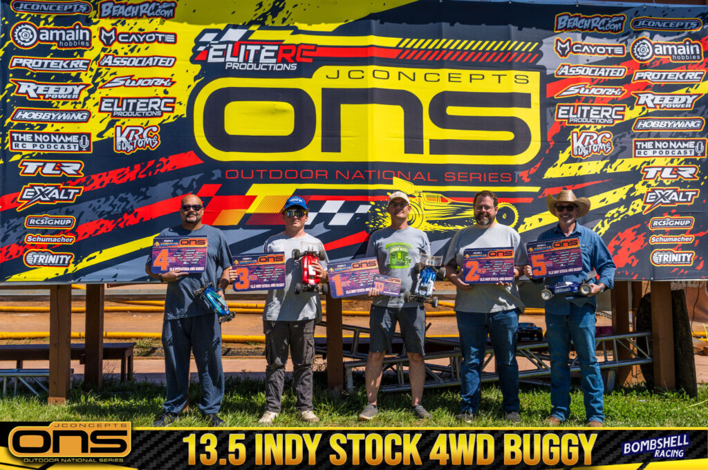 13.5 Indy stock 4wd buggy: 1. Lee Griffiths, 2. Steven Hicox, 3. Abel Hoffeditz, 4. Erric Irvin, 5. Robert Fulcher