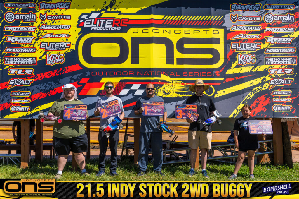 21.5 Indy Stock 2wd Buggy: 1. Erric Irvin, 2. Andrew Fritzen, 3. Ryan Gamber, 4. Ryan Hasty, 5. Nicholas Sackandy