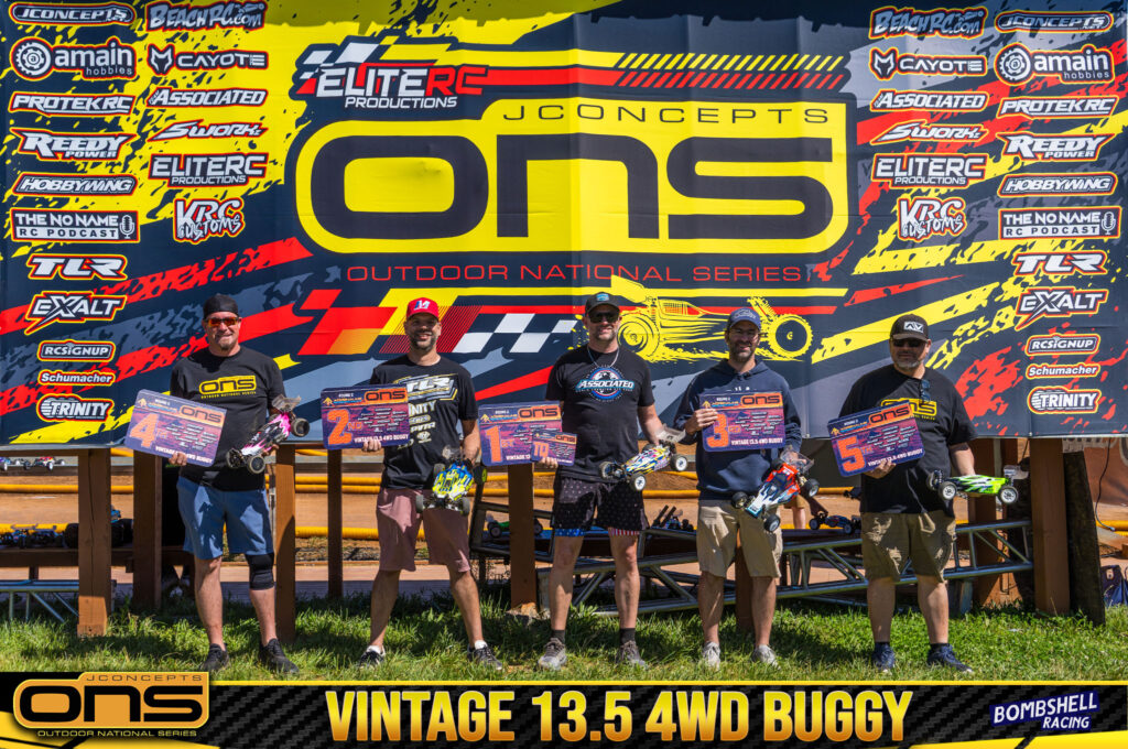 Vintage 13.5 4wd Buggy: 1. Chris Vanair, 2. Jose Zayas, 3. Michael Kokoska, 4. Nate Wills, 5. Rob Estep