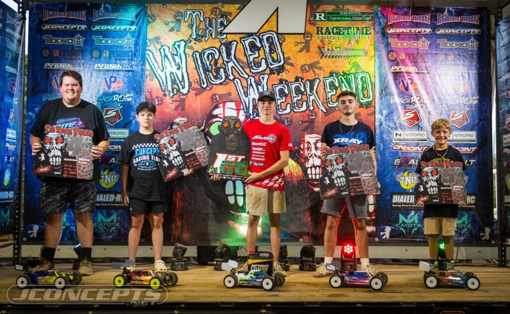 Sportsman Nitro Buggy: 1. Mason Montminy; 2. Breck Burns; 3. Max Mejia; 4. Jacob Reid; 5. Carter Bright