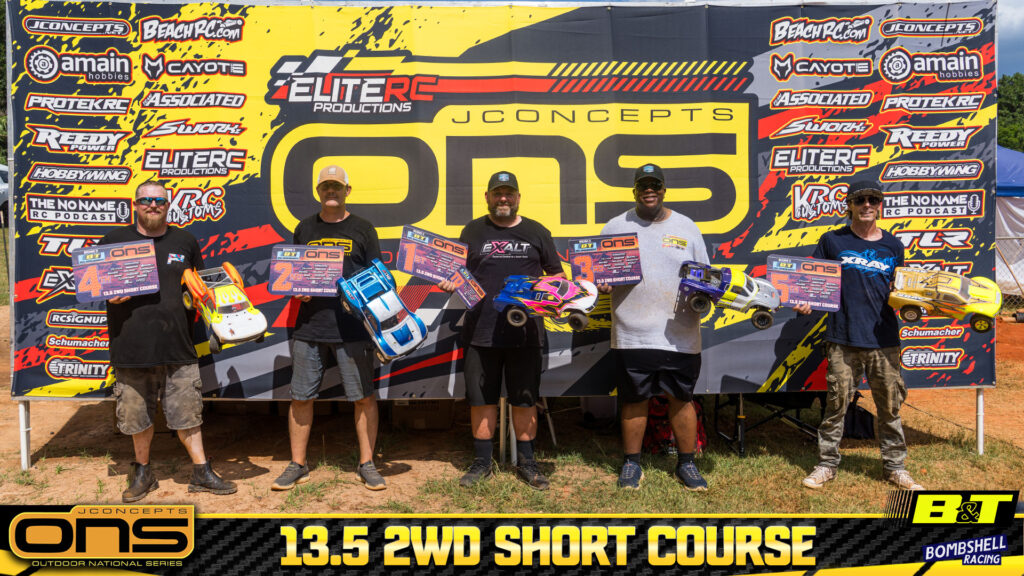 13.5 2wd Short Course: 1. Owen Simmons, 2. Lee Griffiths, 3. Craig Jackson, 4. Doug Ludwig, 5. Jay Kinney.