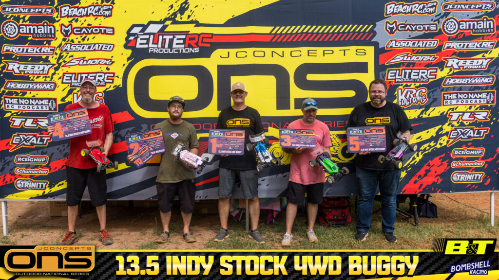 13.5 Indy stock 4wd buggy: 1. Lee Griffiths, 2. Chandler Roy, 3. Michael Grosvenor, 4. Ron Vanderkooy, 5. Steven Hicox.