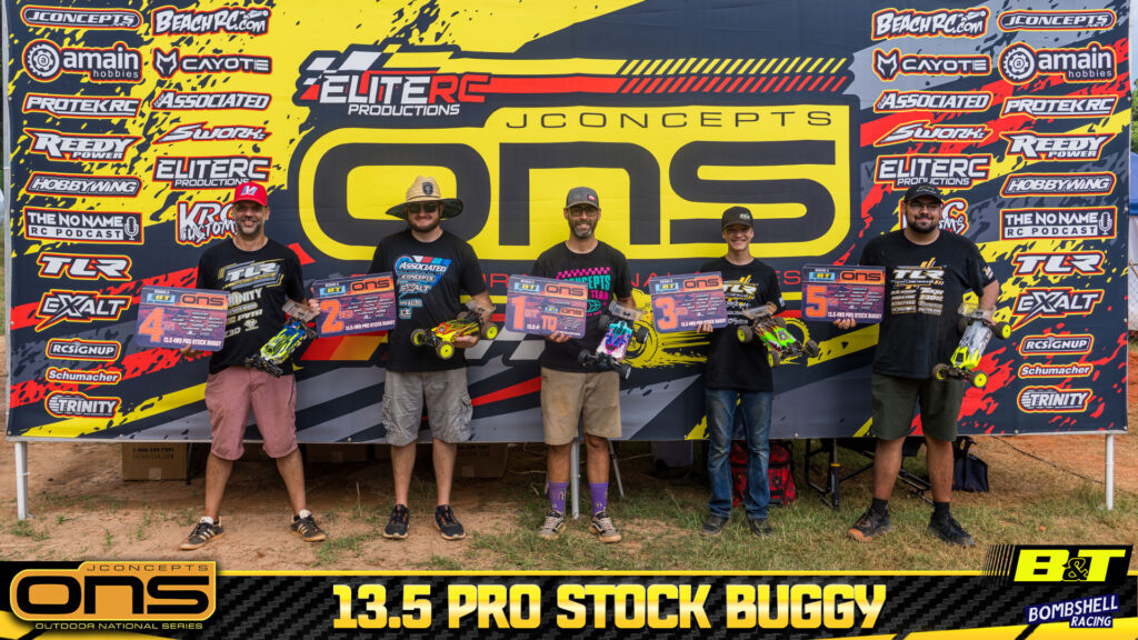 13.5 4wd Pro Stock Buggy: 1. Justin Cranford, 2. Dustin Spallone, 3. Garrett Tucker, 4. Jose Zayas, 5. Christopher Kendall.