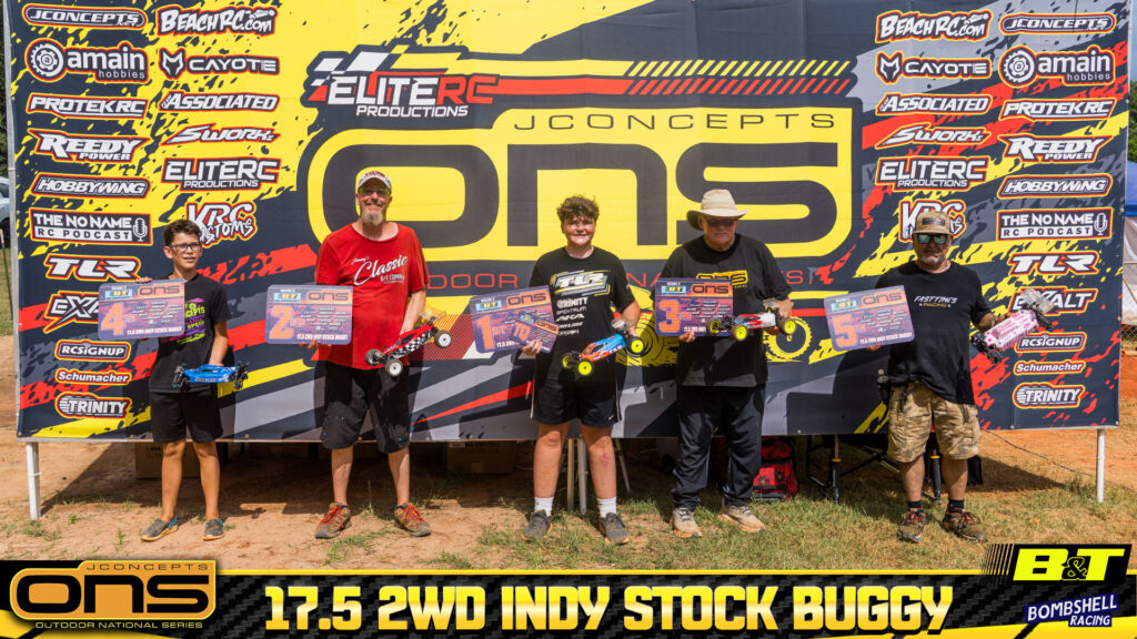 17.5 2wd Indy Stock Buggy: 1. Breaden Ellis, 2. Ron Vanderkooy, 3. Don Knapp, 4. Jayce Cranford, 5. Cliff Roy.