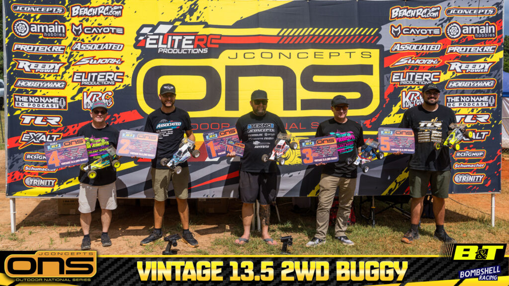 Vintage 13.5 2wd Buggy: 1. Ryan Maifield, 2. Spencer Rivkin, 3. Jason Ruona, 4. Paul Wynn, 5. Christopher Kendall.