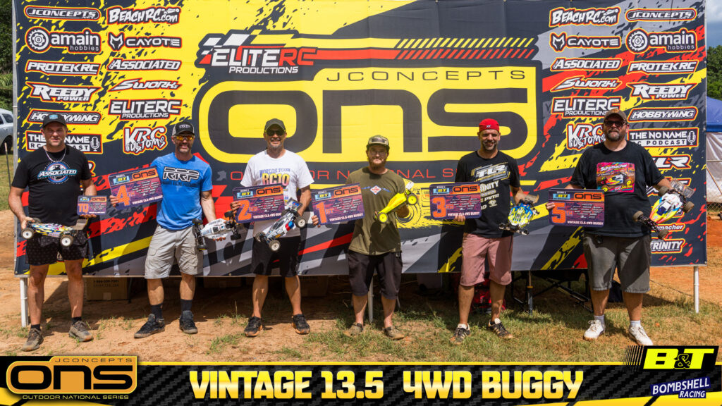 Vintage 13.5 4wd Buggy: 1. Chandler Roy, 2. Billy Spence, 3. Jose Zayas, 4. Jerome Guiselin, 5. John Blake.