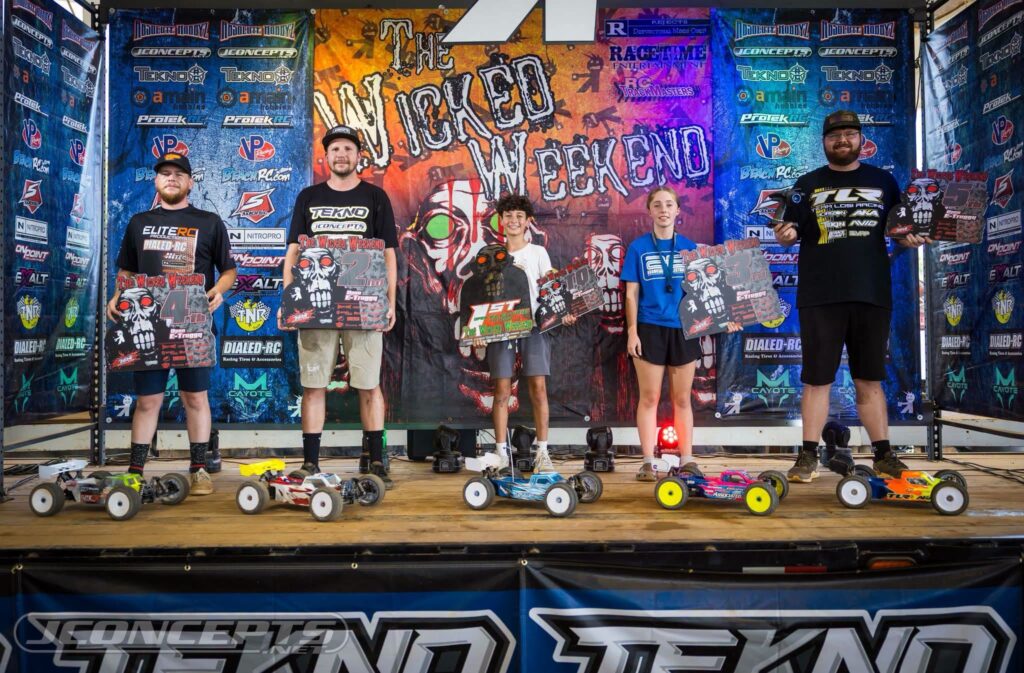 Open Electric Truggy: 1. Benny Komerian; 2. Sean Kochik; 3. Mad Maddy Long; 4. Trent Walker; 5. Peyton Puckett