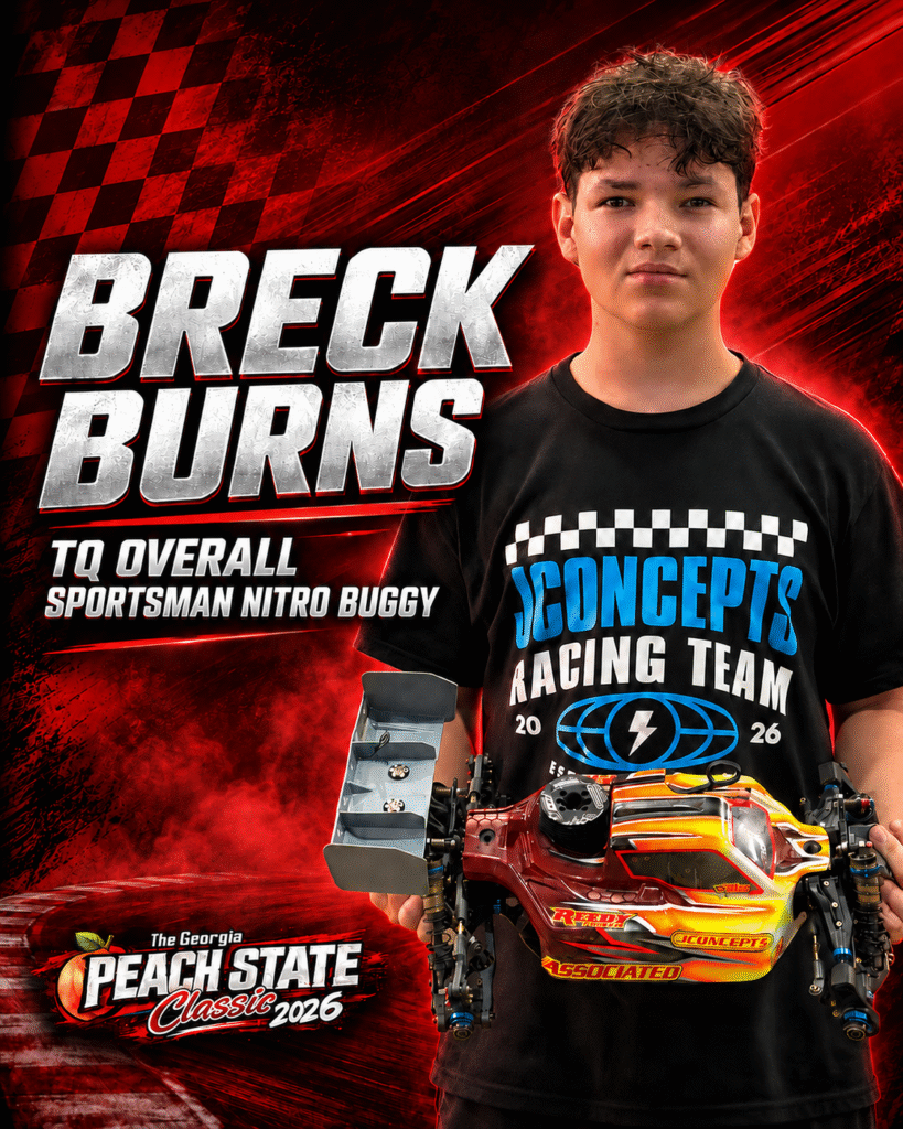 Breck Burns, Sportsman Nitro Buggy top qualifier at the 2026 Georgia Peach State Classic.