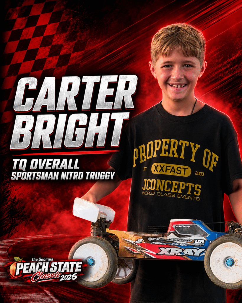 Carter Bright, Sportsman Nitro Truggy top qualifier at the 2026 Georgia Peach State Classic.