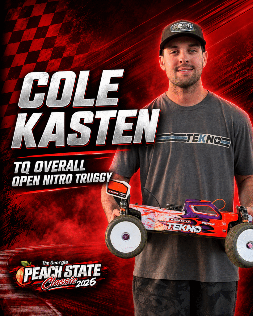 Cole Kasten, Open Nitro Truggy top qualifier at the 2026 Georgia Peach State Classic.