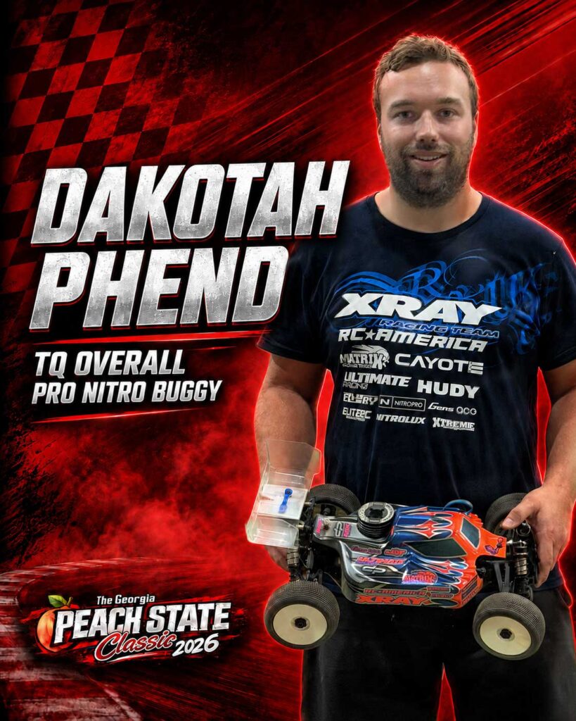Dakotah Phend, Pro Nitro Buggy top qualifier at the 2026 Georgia Peach State Classic.