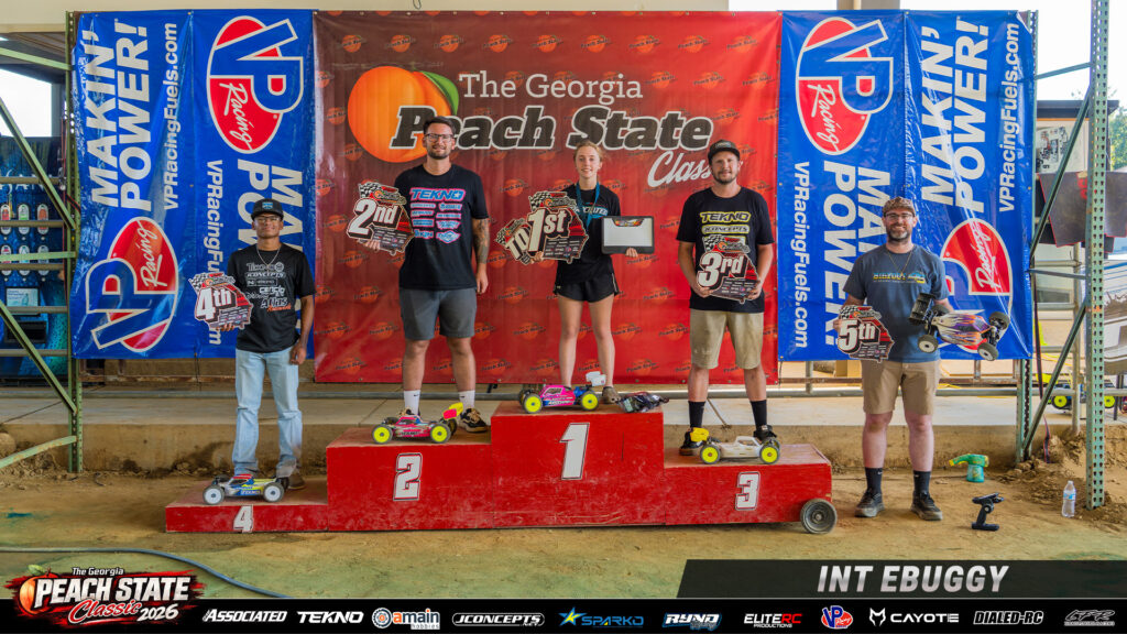 Intermediate EBuggy top five holding awards on the podium at the 2026 Georgia Peach State Classic.