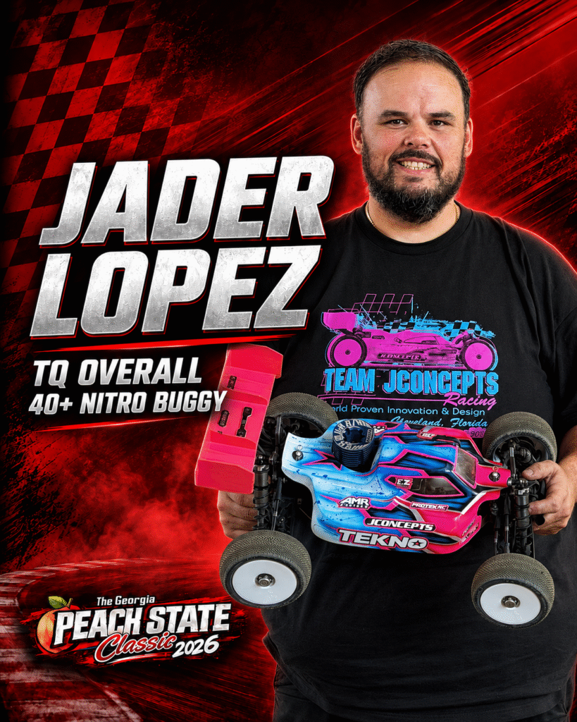 Jader Lopez, 40+ Nitro Buggy top qualifier at the 2026 Georgia Peach State Classic.
